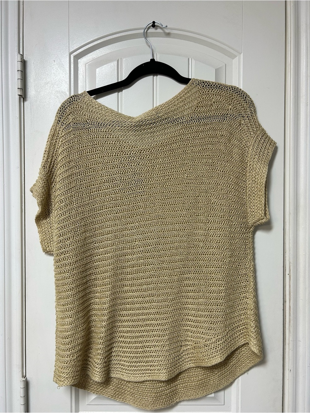 Ralph Lauren Open-Knit Scoop Neck Short Sleeve Sweater - Beige